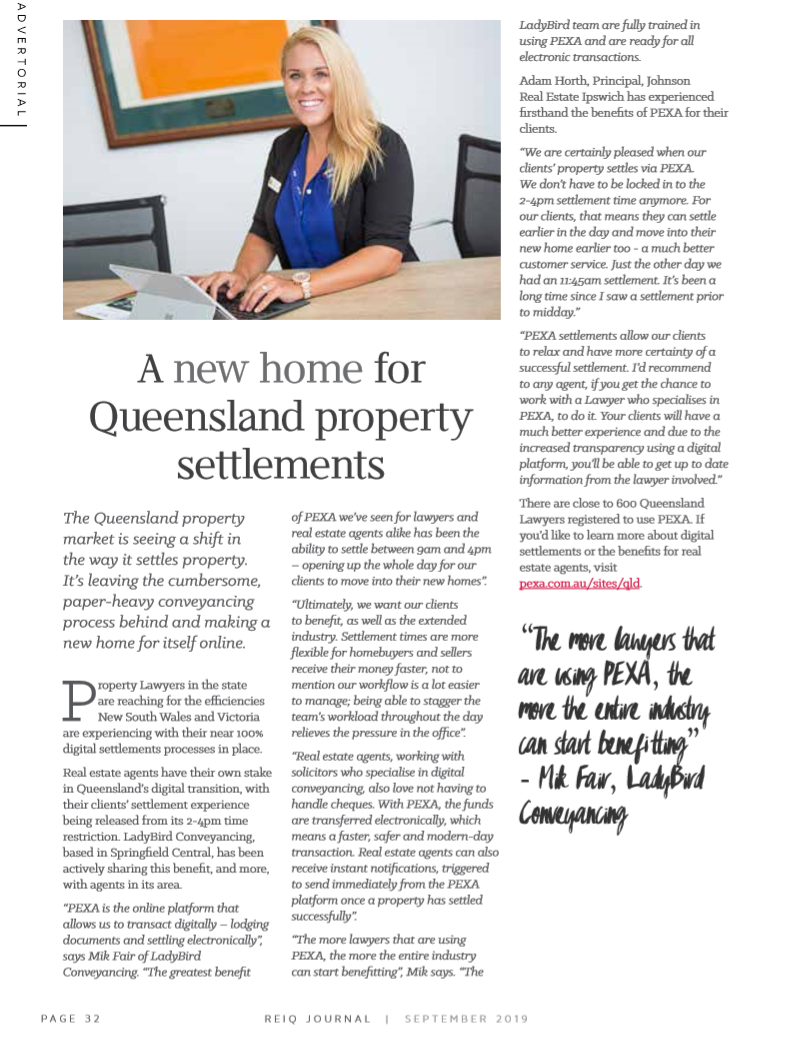 Mik Fair of LadyBird Conveyancing and Adam Horth, Principal, Johnson Real Estate Ipswich discuss the need for digital settlements in Queensland.